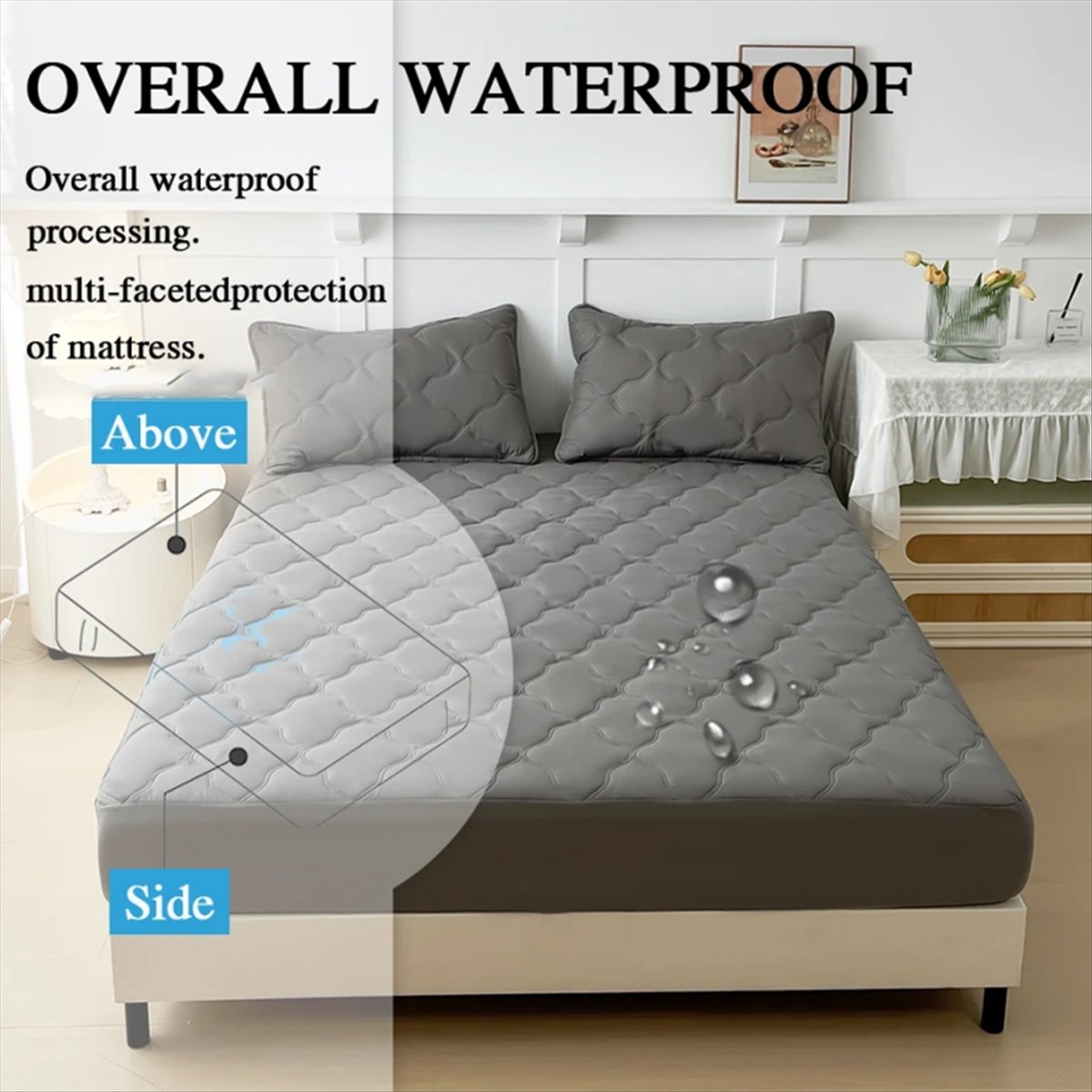 Waterproof Mattress Protector Breathable - ผ้าปูที่นอนกันน้ำแบบรัดมุม, แผ่นรองที่นอนไมโครไฟเบอร์เนื้อนุ่ม ระบายอากาศได้ดี สำหรับเตียงขนาด 180x200 ซม.
