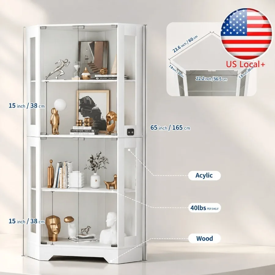 Lighting - ตู้โชว์ของสะสมมุมห้องสีขาว ขนาด 65 นิ้ว พร้อมไฟ LED