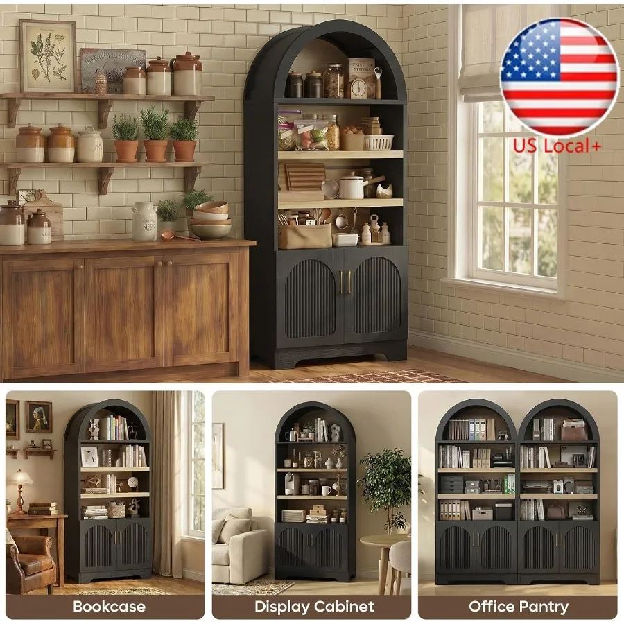 Storage & Organization - ตู้เก็บของในครัวทรงโค้งสูง ขนาด 71 นิ้ว สำหรับจัดเก็บของใช้ในบ้าน ทำจากไม้อัด