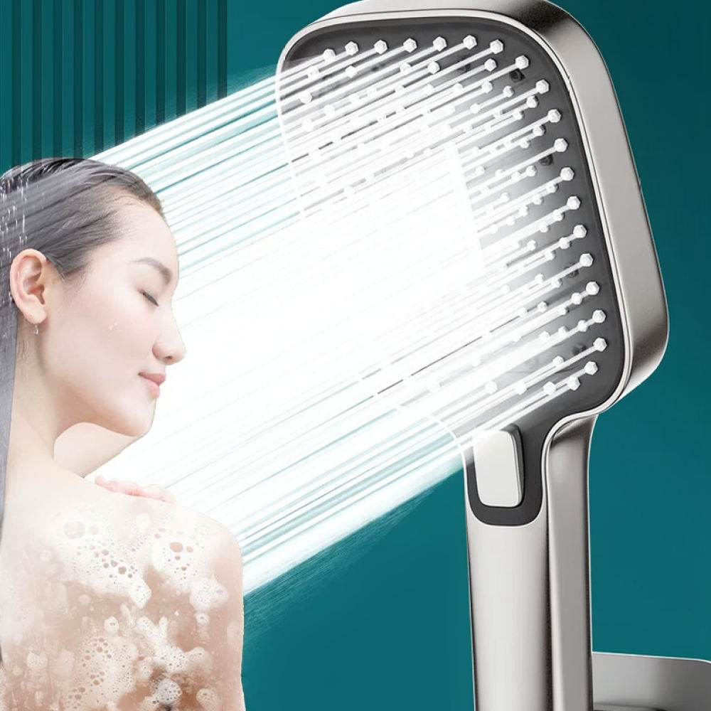 High Pressure Shower Head Handheld - หัวฝักบัวแรงดันสูงแบบมือถือ หัวฉีดแบบฝนตก จับถนัดมือ อุปกรณ์เสริมในห้องน้ำ พร้อมสายและตัวยึด