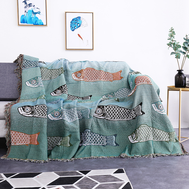 ผ้าห่มทอแจ็คการ์ดลายปลาคาร์ฟ ผ - Boho Throw Blanket Fringe บทวิจารณ์และราคา