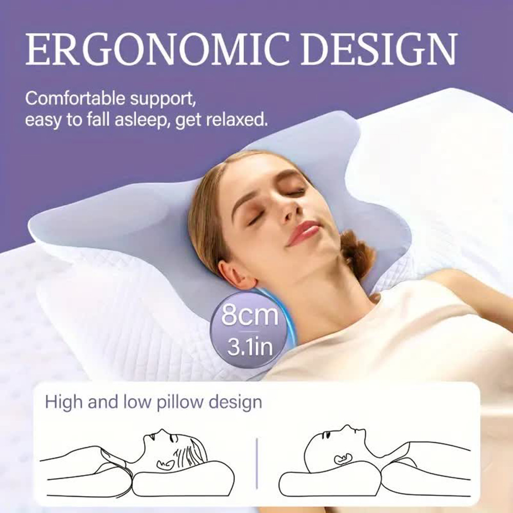 หน่วยความจําโฟมหมอนรูปผีเสื้อผ - Memory Foam Orthopedic Pillow Neck Pain บทวิจารณ์และราคา